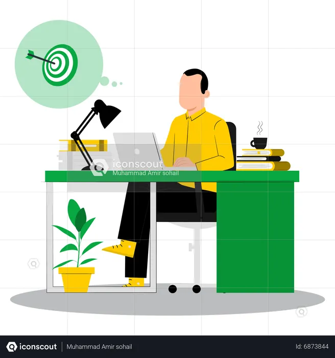 Young man working at office  Illustration