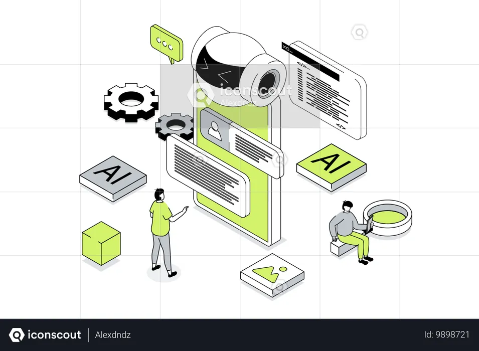 Young man working on ai robot  Illustration