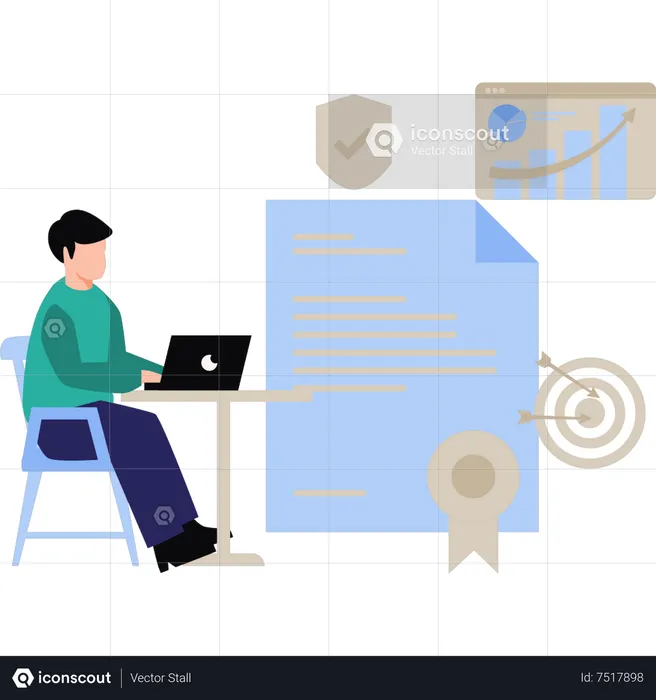 Young man working on business analysis  Illustration