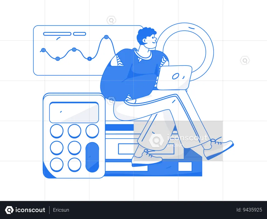 Young man working on business budget and analysis  Illustration