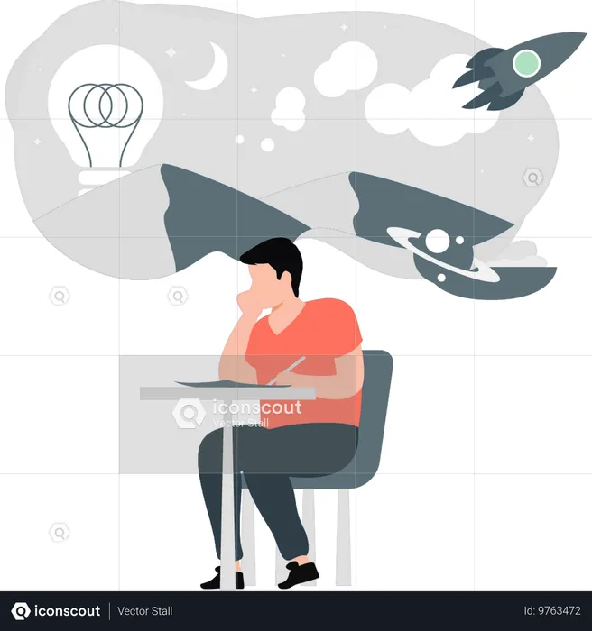 Young man working on business rocket  Illustration