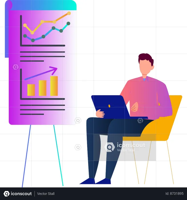 Young man working on financial strategy  Illustration