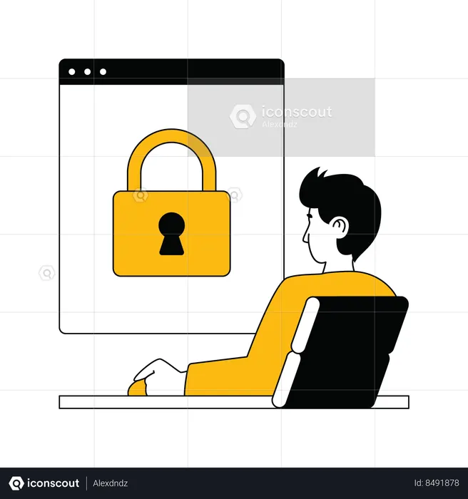 Young man working on website security  Illustration