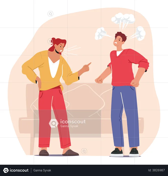Young Married Couple Quarreling  Illustration
