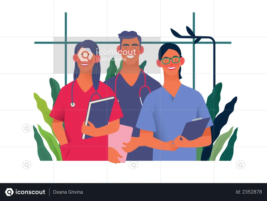 Young medical specialists standing together  Illustration