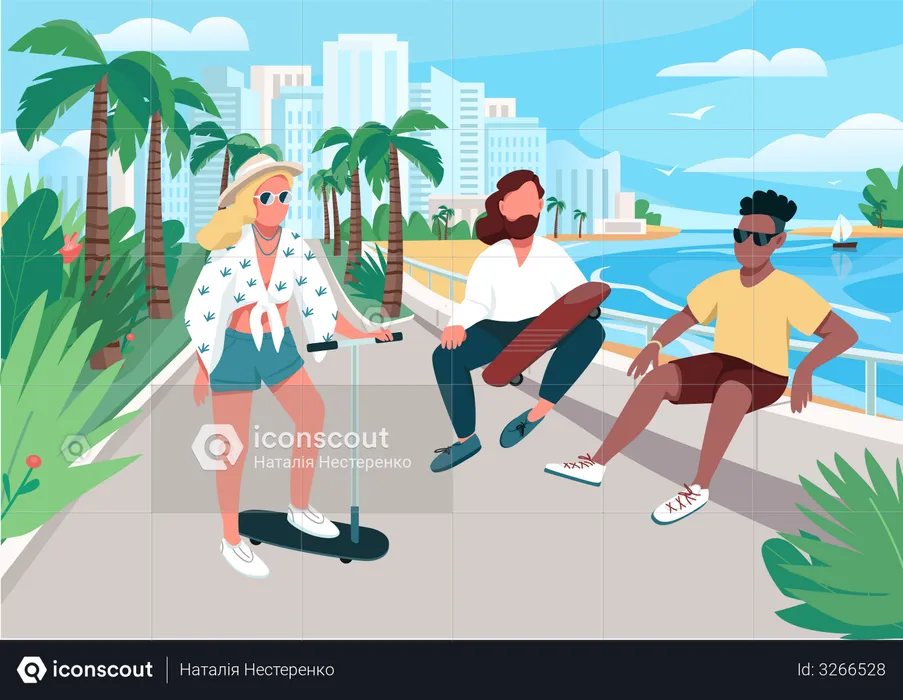 Young men and woman summer activity  Illustration