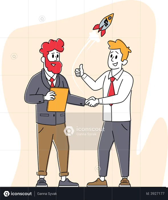 Young Men Stand Face to Face Handshake for Start Up Project  Illustration