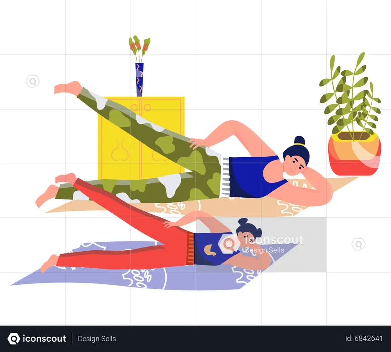 Young mother and daughter doing yoga  Illustration