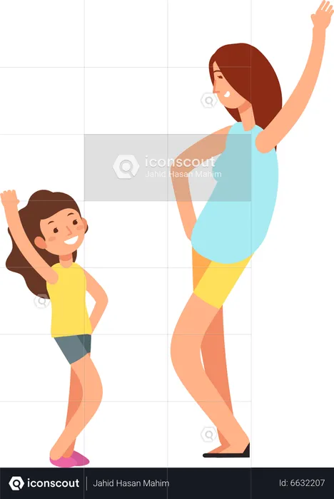 Young mother and girl dancing together  Illustration