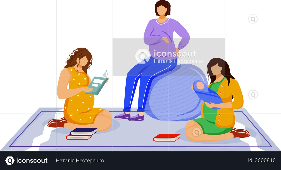 Young mother and pregnant women  Illustration
