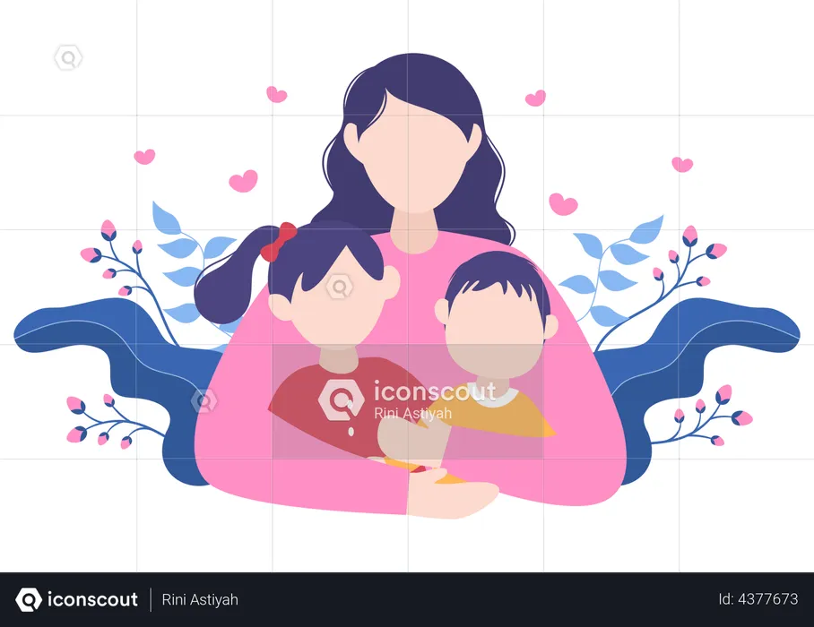 Young mother holding child  Illustration