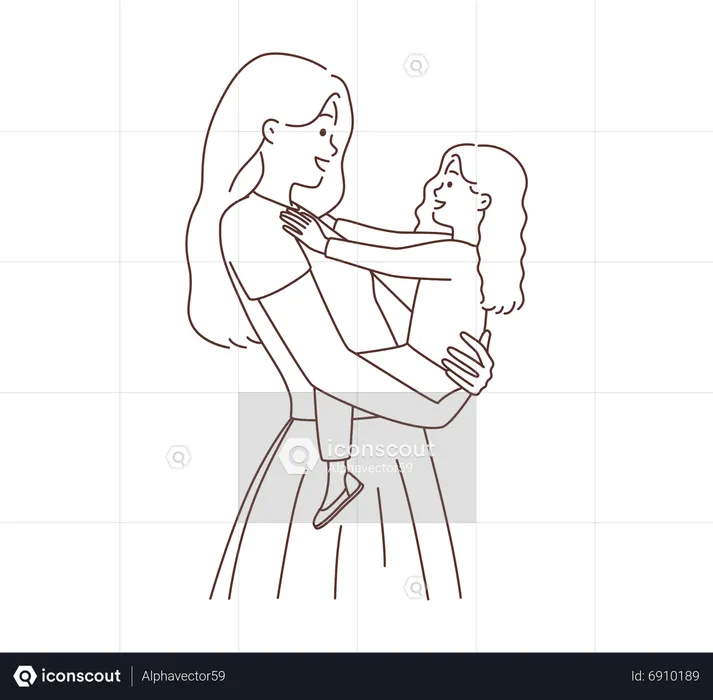 Young mother holding daughter  Illustration