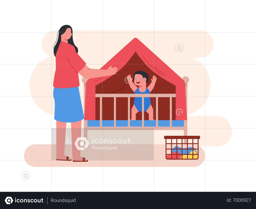 Young mother playing with her kid  Illustration