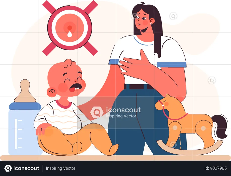 Young mother stops feeding her baby with breast milk  Illustration