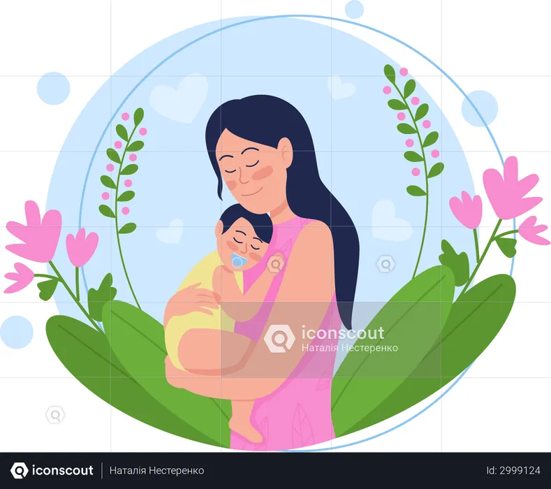 Young mother with baby  Illustration