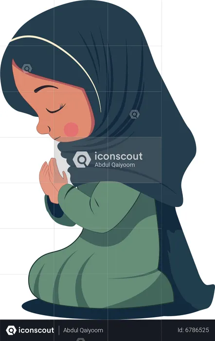 Young Muslim Girl Praying  Illustration