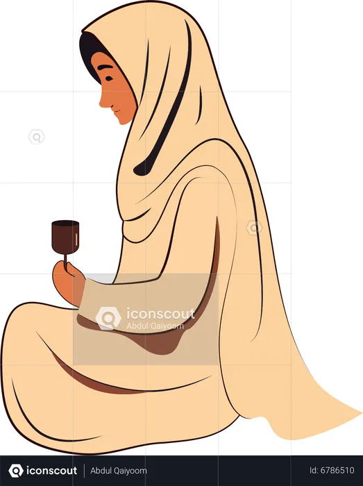 Young Muslim Holding Drink Glass  Illustration