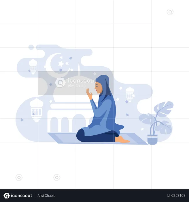 Young muslim woman pray  Illustration