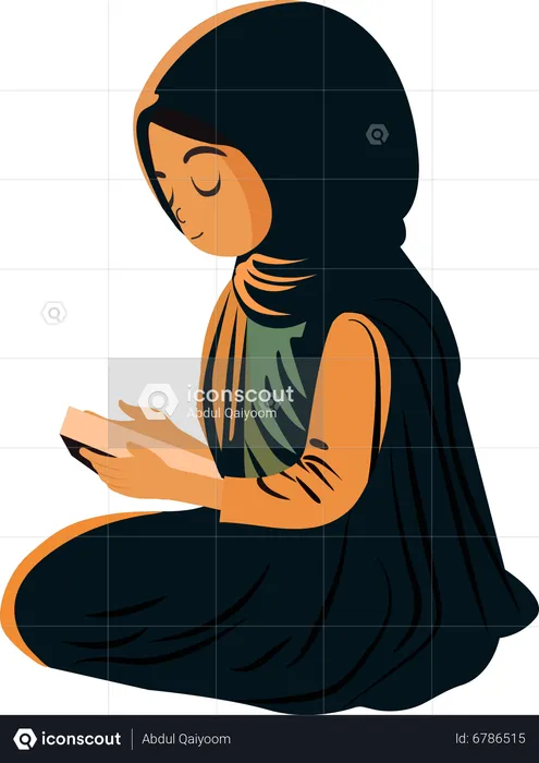Young Muslim Woman Reading Quran Book  Illustration
