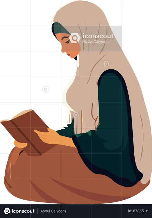 Young Muslim Woman Reading Quran  Illustration