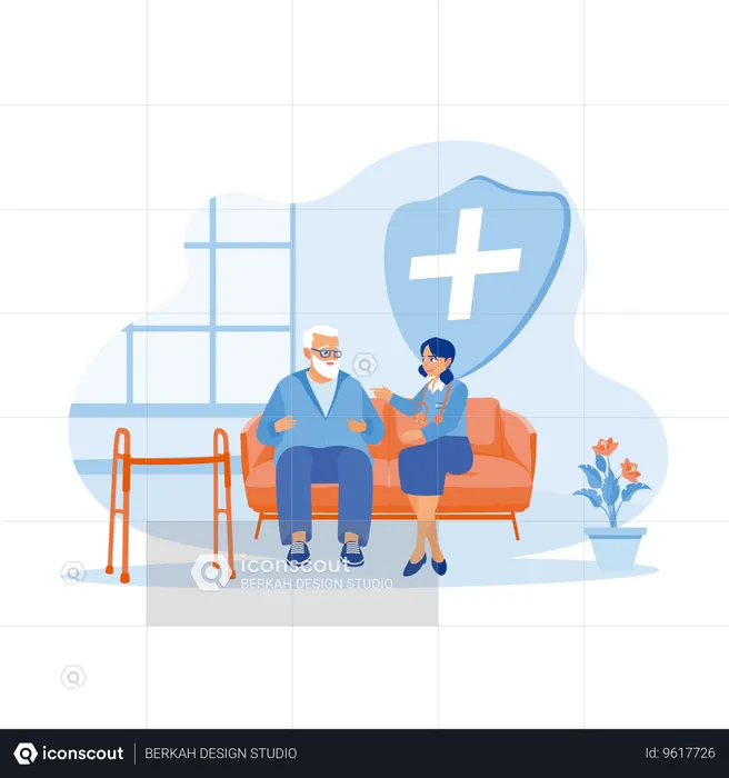 Young Nurse Examines Patient During Recovery In Nursing Home  Illustration