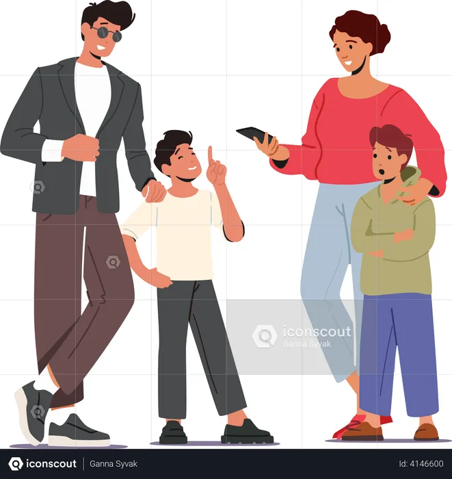 Young Parents with Children  Illustration