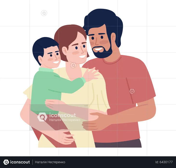 Young parents with toddler hugging  Illustration