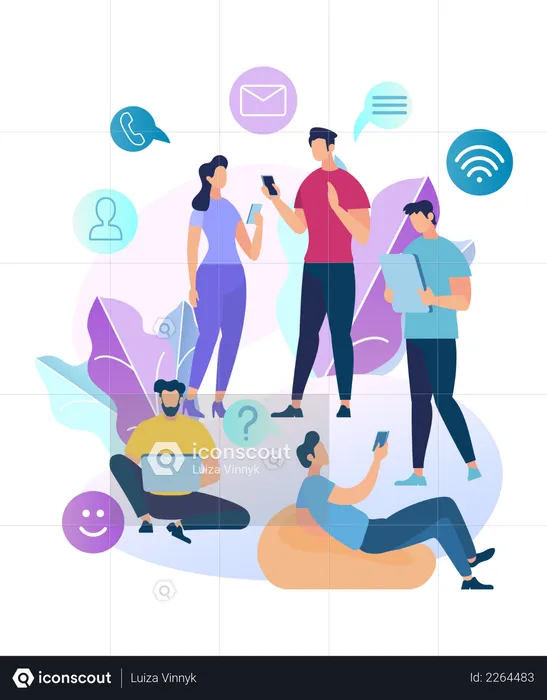 Young People Chatting in Social Network  Illustration