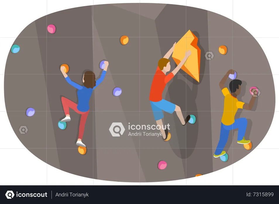 Young people climbing on wall  Illustration