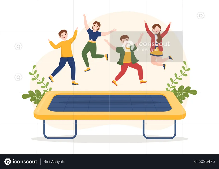 Young people jumping on Trampoline  Illustration
