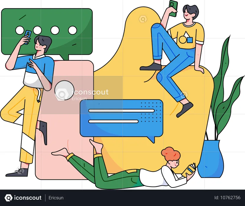 Young people talking on social media site  Illustration