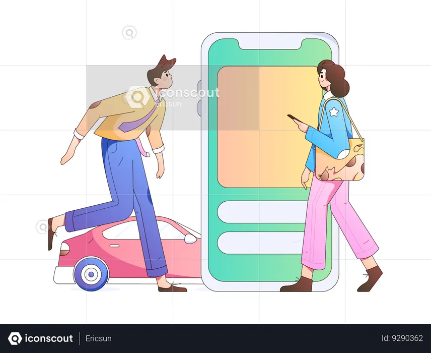 Young People use Online car service for transportation  Illustration
