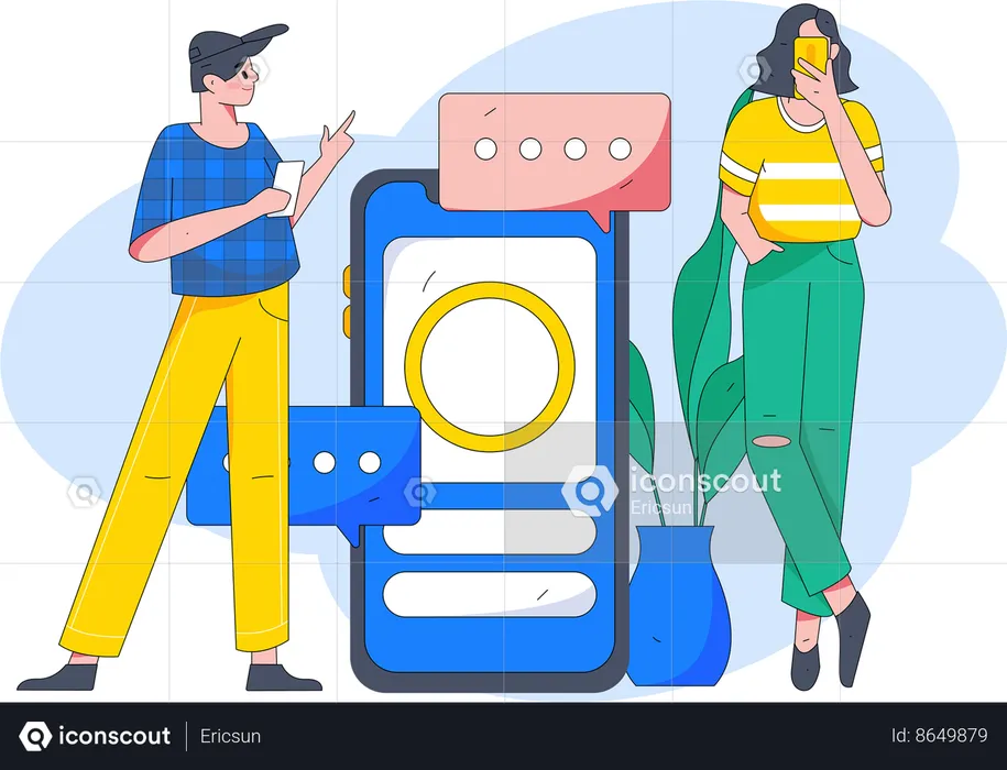 Young people using social media  Illustration