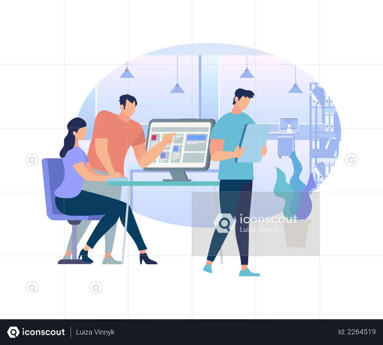 Young People Working in Office  Illustration