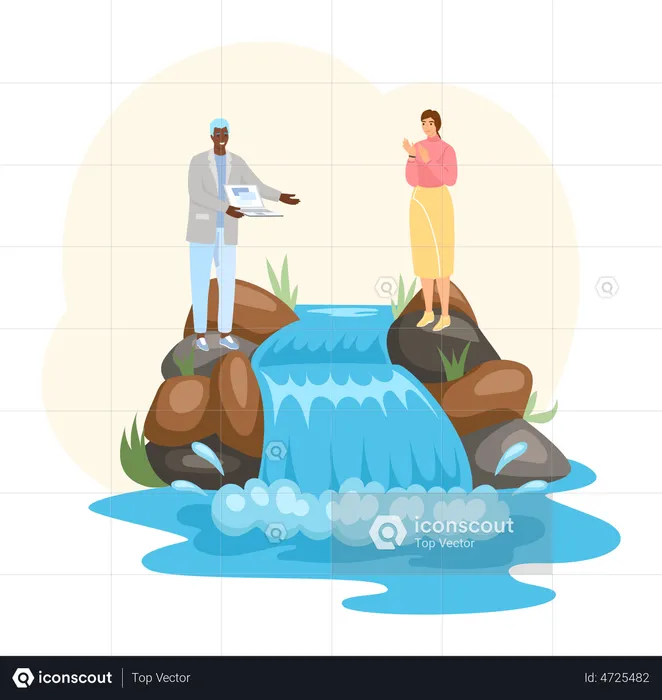 Young people working remotely near nature  Illustration