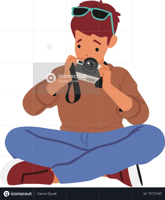 Young Photographer Boy With Photo Camera  Illustration