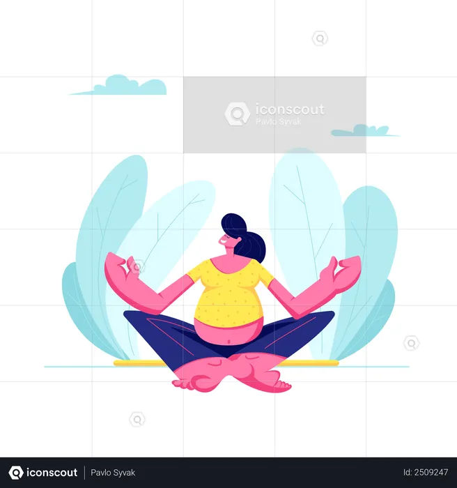 Young Pregnant Woman Doing Yoga  Illustration