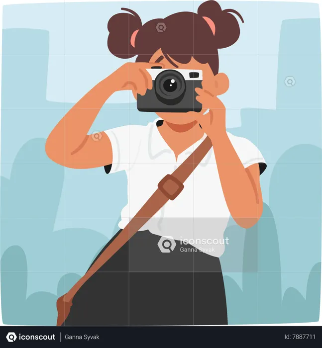 Young Schoolgirl Character Capturing Moments With A Photo Camera  Illustration