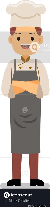 Young Smiling Chef standing with folded hands  Illustration