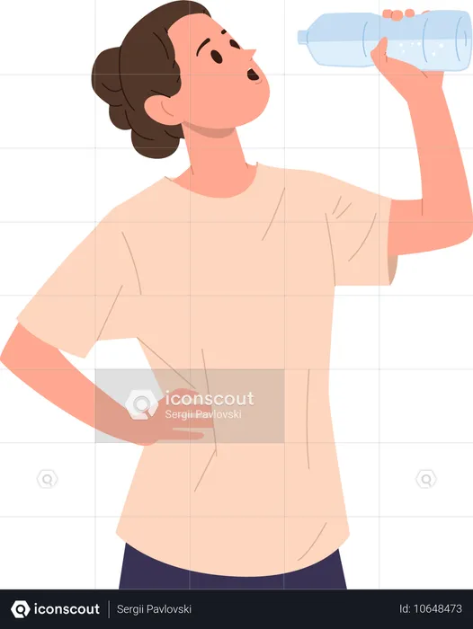 Young sportive woman drinking water from plastic bottle feeling wellbeing  Illustration