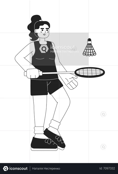 Young sportswoman playing badminton  Illustration