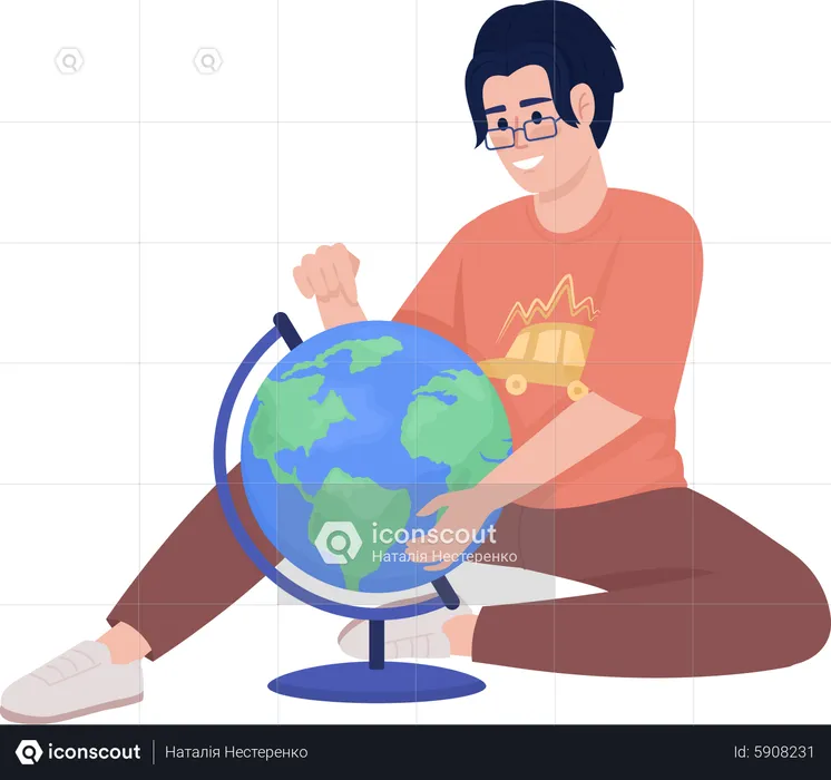 Young student with globe  Illustration