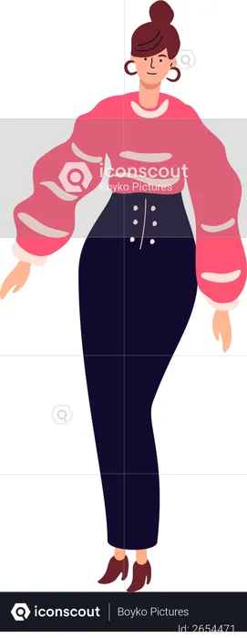 Young stylish girl in a pink top and black jeans  Illustration