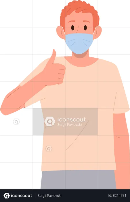 Young teenage boy wearing medical facial mask and showing okay gesture  Illustration