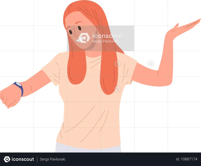 Young teenage woman  looking at wristwatch controlling time management schedule  Illustration