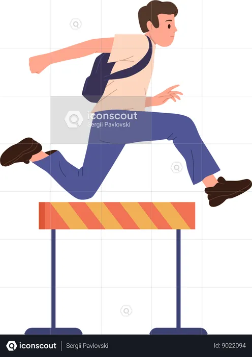 Young teenager guy running fast jumping over barrier  Illustration