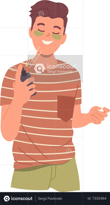 Young teenager man applying eye patch and moisturizer facial spray for everyday hygiene procedure  Illustration