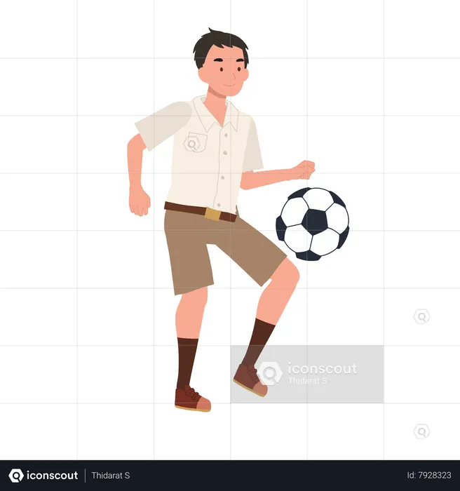 Young Thai Student Boy Kicking Ball  Illustration