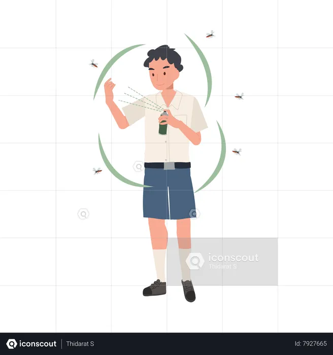 Young Thai student using Mosquito Spray for Shields Against Zika  Illustration