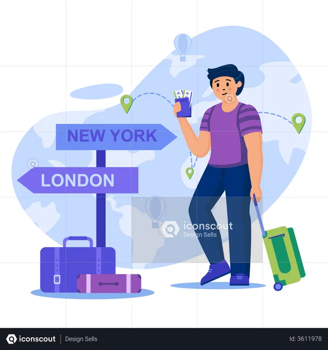 Young Traveler with luggage  Illustration